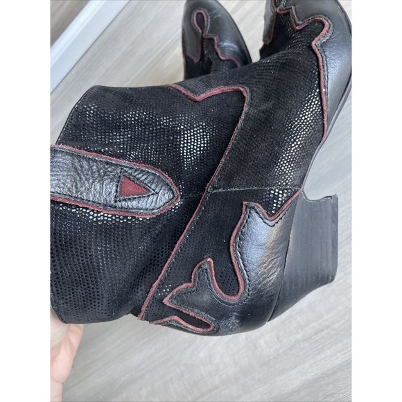 ISOLA 6406001 Women's Bootie Western Ankle Boots Black Red Leather Size 6 - Picture 10 of 12